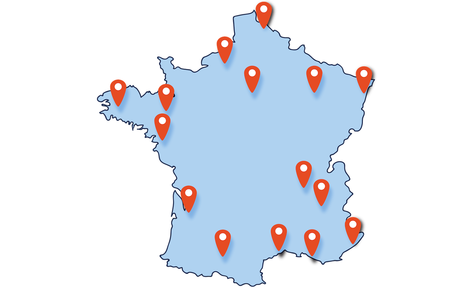 Illustration of the map of France depicting the metropolitan cities.